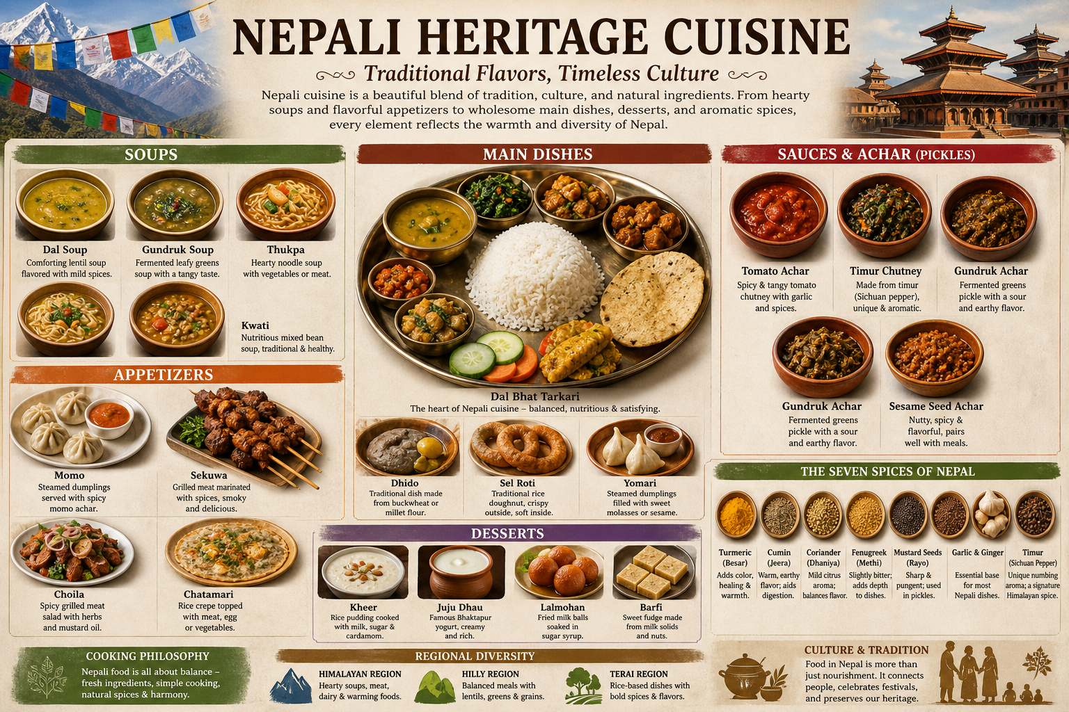 Authentic Nepali Cuisine Guide: From Dal Bhat to Desserts and Spices