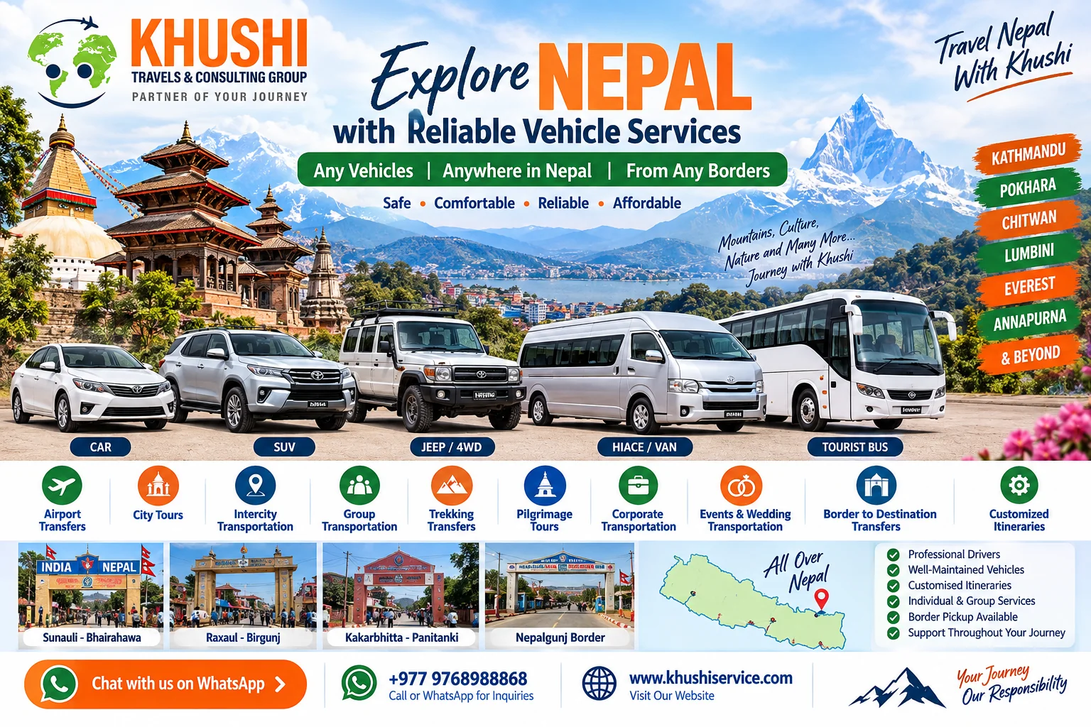 Vehicle Rental and Transportation Services Across Nepal and From All Major Borders